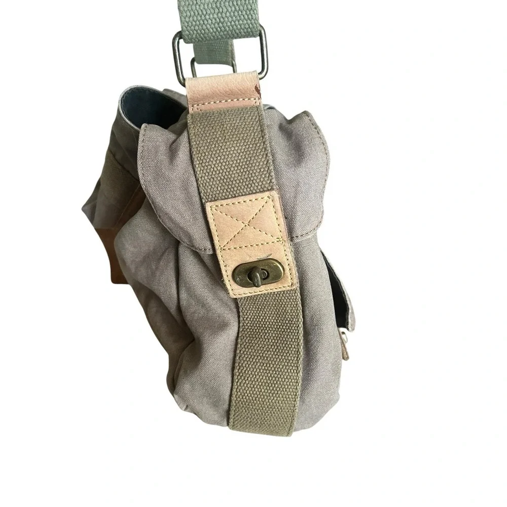 Fossil Military Olive Canvas Leather Messenger Utility‎ Laptop Bag Turnlock